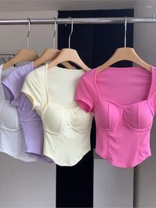 Camisetas femininas Mulheres Y2K Tops curtos auto-BRA GRANDE UCUM UCUNDO SLIM SLUVE SUMPLEM 2024