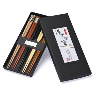 Chopsticks 5Pairs Japanese Wooden Sushi Sticks Noodles Chop Korean Tableware Kitchen Supplies Chinese7135989