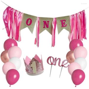Party Decoration Girls 1/2 Birthday Banner Crown Cake Topper Ballons Kids Half Supplies