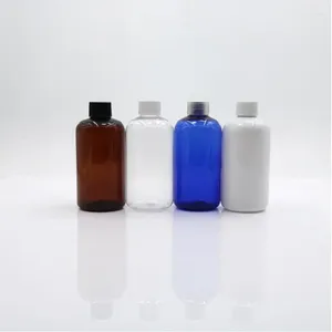 Butelki do przechowywania 20pcs 250 ml 8 uncji puste bezzwrotne okrągłe plastikową butelkę przezroczyste zwierzę z białą czarną przezroczystą pokrywą pp