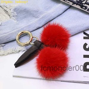 IECE Mink Fur Pom Keychain Cherry Fluffy Bag Purse Charms Leather Key Chains Llaveros Para Mujer Female Gift 231222 YPPR