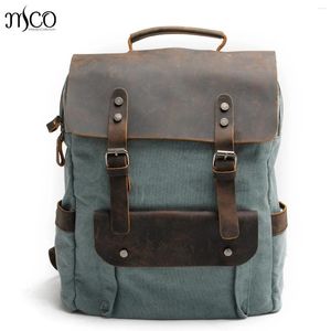 Backpack MCO Men Mulheres Mulheres Vintage Canvas Retro Rucksack Laptop Military Militared Leather Travel Bag Saco de Escola Personalizado