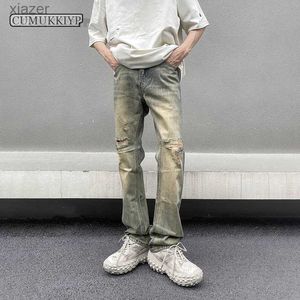 Men's Jeans CUMUKKIYP Y2K Mens Jeans Fashion Tear Street Clothing Pocket Wide Leg Denim Pants Cool Wash WX