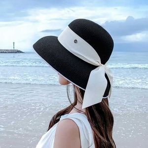 와이드 브림 모자 버킷 모자 여성 C-Beach 모자 헵번 스타일 버킷 모자 모자 레트로 디자인 여행 태양 햇살 모자 어부 모자 헬멧 J240429