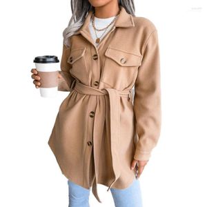 Women's Wool & Blends Womens Trench Pea Coat Single Breasted Belted Mid Long Shacket Jacket Tess22 270x