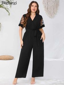 Damen T-Shirt Plus Size Summer Overall Womens Wamens Polka Dot Print modische Spitze Patchwork kurzärmelig Damen Jumpsuit lässig locker ansetzt Frauen Jumpsuitwx