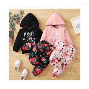 Set di abbigliamento 2 pezzi per bambini abiti da ragazza set lettera da stampa a maniche lunghe pantaloni con cappuccio di pantaloni adolescenti per bambini 1-4 anni