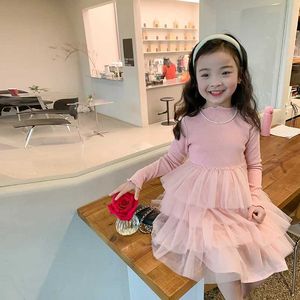 女の子のドレスキッズベビーガールメッシュプリンセスドレスかわいい女の子長袖丸い首のレイヤーチュールチュットアインラインドレス1〜10年