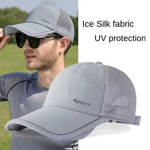 Bollmössor Mens Summer Sunshade Hat UV Outdoor Breattable Sports Fishing Baseball Stor rand Truck Headwear Gentleman Q240429