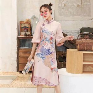 Festklänningar mode kvinnor vintage kinesisk stil förbättrad cheongsam kvinnlig elegant klänning söt tjej midi vestidos sexig split