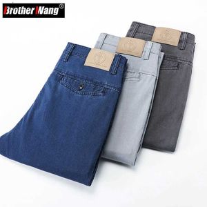 Men's Jeans Summer Mens Thin Straight-Leg Jeans Business Fashion Stretch Soft Cotton Loose Denim Pants Male Brand Light Gray Dark Gray BlueWX