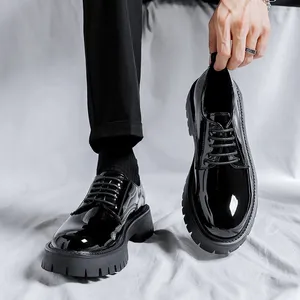 Casual Shoes Mens Business Wedding Formal Dress Lace-Up Patent Leather Oxfords Shoe Black Stylish Breattable Platform Footwear