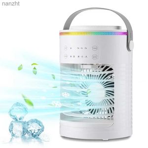 Elektriska fläktar Portable Spray Cooling Fan Air Conditioner USB Electric Fan Led Night Light Mist Fun 3-In-1 Hushåll Luftfuktarewx