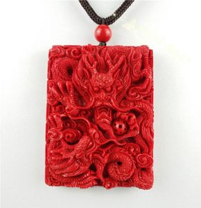 Chinese Red Organic Cinnabar Dragon Pendant Necklace Lucky Jewelry Amulet 7895073