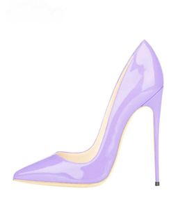 Kobiety Pumps Light Purple Patent Skórzana Skórzana palca Women039s Buty Solid High Heel 12 cm Stiletto Party Sukienka 10 cm 8 cm BO3604768