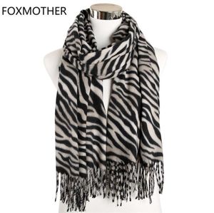 Foxmother New Fashion Ladies Foulard Zebra Animal Print Shawl Wrap Cashmere Scarves With Tassel Winter Scarf For Women Mens Gift T4705103