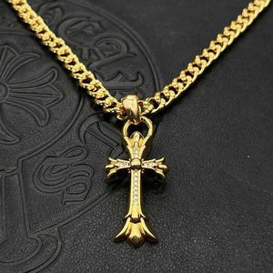 Trendy Brand Ch Croix 22k Gold Medium Double Layered Diamond Cross Pendant Full Flower Cross Flower Cuban Chain Ins