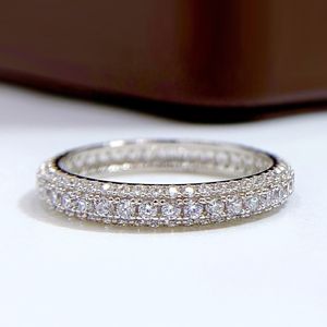 Eternity Micro Pave Moissanite Diamond Ring 100% Original 925 Sterling Silver Wedding Band Rings for Women Män Löfte smycken 268Z