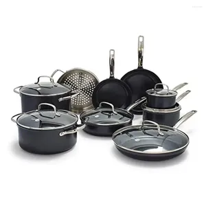 Cookware Sets Anodized Ceramic Nonstick Set 15 Piece Saute Stockpot Saucepan Steamer Pots Pans Midnight Black