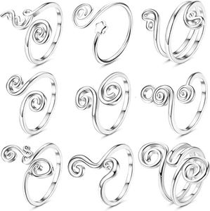 9 PCs Ajusta ajustável Ajuste vintage de aço inoxidável Rings para mulheres abertas de dedos africanos jóias de pé de praia de verão 240426