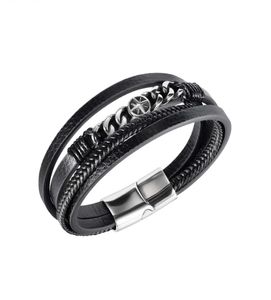 2022 NEW MEN039S HIP HOP STREET STREET STEANLESS STEEL BRACELET FASHION RETRO WOVEN LEATHER BRACELET6660484