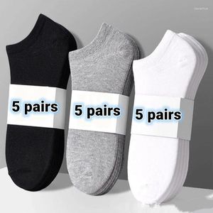 Meias masculinas 5Pairs Black White Grey Cinza e mulheres verão curto verão invisível de corte baixo esportes casuais absorção de suor confortável eu37-43