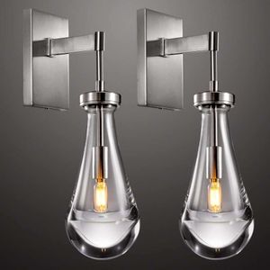 Conjunto elegante de duas arandelas de parede de gota de chuva - Luzes de parede internas modernas para quarto, banheiro, sala de estar, corredor - acabamento de níquel - solução elegante de iluminação doméstica