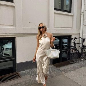 ZA Womens Ins Style Summer Löstagbar Applique High Grade Long Halter Dress