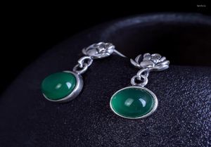 Dangle Earrings S925 Sterling Silver Retro Emerald Chalcedony Chinese Style Lotus For Mother Gift Fashion Short3740461