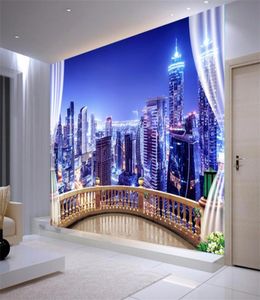 Sfondo personalizzato 3d po murale papel de parede hd città notturno soggiorno di sfondo da parete decorazioni per la casa wallpapers6053211