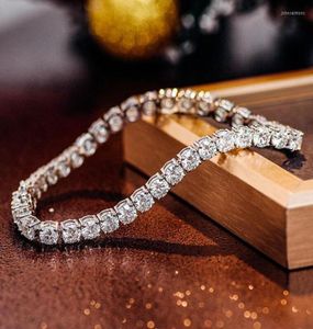 Länkarmband REAL Moissanite Tennis Armband för kvinnor S925 Sterling Silver 4mm Diamonds Bangles Chains Fine Jewelry4060377