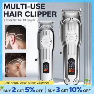 2 in 1 Full Metal Combo Kit Barber Hair Clipper For Men Professional Electric Beard Hair Trimmer Rechargeable Haircut 240430