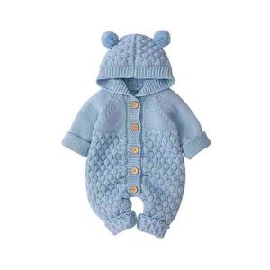 Rompers 6-24M Newborn Baby Knitted Sweater Autumn Winter Romper Boys Girls Hooded Bear Earjumpsuits Jackets G1221 Drop Delivery Kids M Dhhog