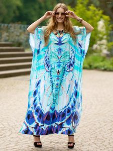 Party Dresses 2024 Boho Printed Moroccan Oversize Kaftan Dress Women Summer Beach Wear Sexy V Neck Batwing Sleeve Maxi Q1450