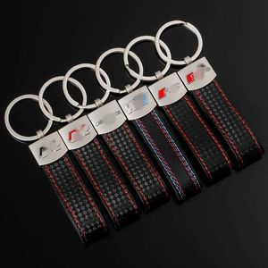 Keychains Lanyards Metal Leather Car Keyring Keychain Key Chains Keyrings Holder For Audi SLINE S LINE RS BMW M SPORT RLINE Bra kvalitet