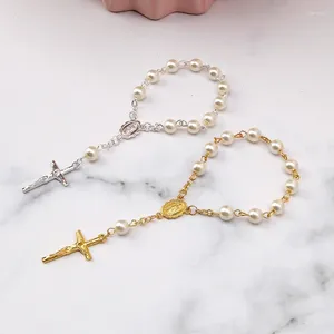 Link bransoletki katolicki łańcuch palców mini różańce różańce różańce faux perły bransoletka dla przysług chrzestnych statek