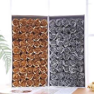 Dekorative Blumen 50pcs Golden Rose Seife Blumenkopf Künstliche Rosen DIY Hochzeitstisch Geschenkbox Dekor Valentinstag Bouquet Bouquet