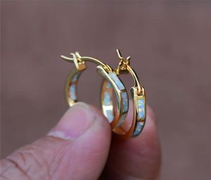 Hoop Huggie Boho Female Blue White Opal Earrings Yellow Gold Color Wedding For Women Vintage Bride Round Big EarringsHoop2889067