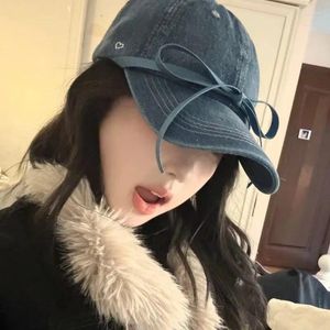 Boll Caps Fashion Love Brodered Denim Bow Strap Baseball Hat Women's Spring and Summer Outdoor Sunshade Sweet Sports Cap Casquette