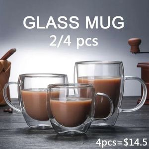 Double Bottom Wall Glass Coffee Cup Whisky Tea Thermal Heat Resistant Cocktail Vodka S Wine Mug Drinkware Tumbler Set 240429