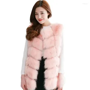 Kamizelki kobiet jesienne uxury faux fur żeński zima gruba ciepła kamizelka lady płaszcza kurtki gilet veste s-6xl warstwa bez rękawów