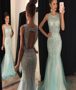 Major Beading Girls Pageant Dresses Hollow Back Crystals Sequins Mermaid Evening Gowns Jewel Tulle Sweep Train Sparkline Prom Dres1634397