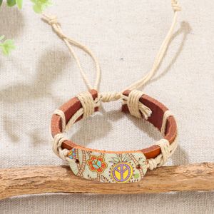 Vintage hot bracelet Leather men's and women's hand ornaments Ethnic style hot painting peace symbol Totem colored bracelets symbolize freedom and peace