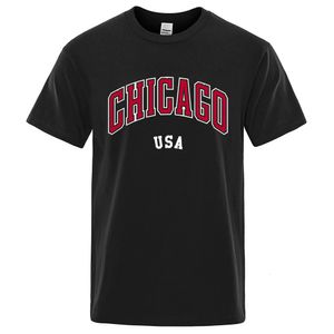 Chicago USA City Street Letter Printing T Shirts Men Women Cotton Shirt Sliose Fashion Oneck Oneck Oversze Tops 240425