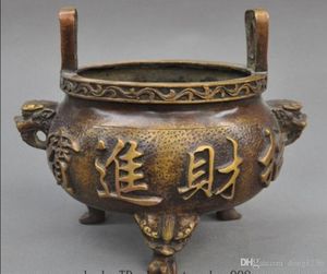 Old Chinese buddhism temple Bronze wealth lion head statue incense burner Censer1041525