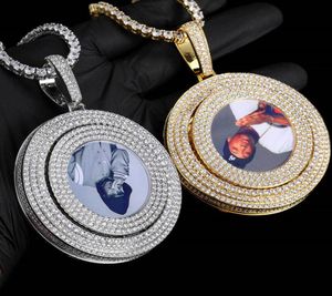 Men Women Custom Made Po Rotating Round Medallions Pendant Necklace with 24inch Rope Chain Nice Gift for Family9680994