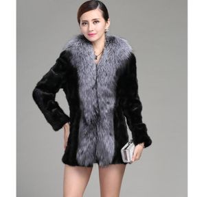 Новая подлинная меховая куртка Mink Plus Size Real Mink Fur Poat Women039s настоящая меховая одежда Fox воротниц целый розничный OEM T1911138473056