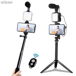 Selfie Monopods LED Filling Light Microphone Portable TripoD Real Time Video Phone Stand Photo Selfie Pole Recording Handle Stable Bluetooth WX