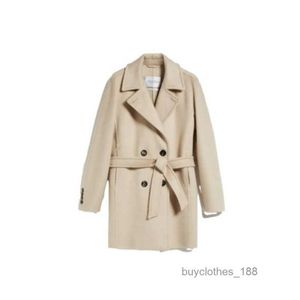 Women's Coat Cashmere Coat Designer Fashion Coat Solid Color Casual Lapel Long Sleeve Mid-length Coat Women's Sand Color Maxmaras