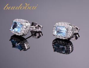 Buulooai 17ct Natural Blue Topaz Серьги -стука на искренние 925 стерлинговых украшений.